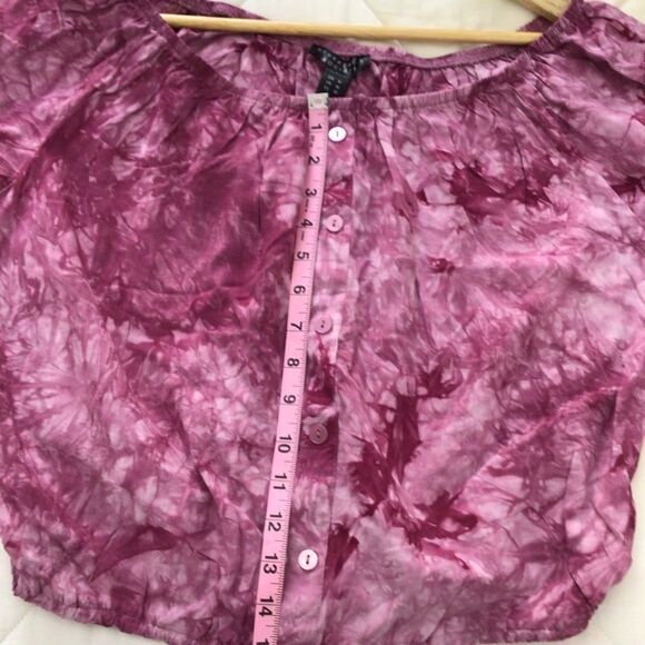 2/40$ Streatwear society NEW pink top tie dye off shoulders 3/4 sleeves crew Med - Picture 6 of 11